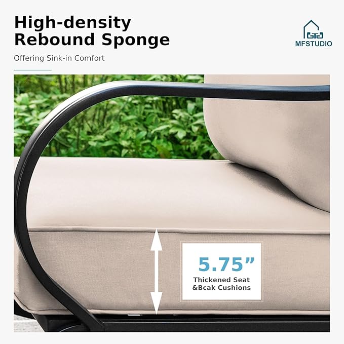 MFSTUDIO Metal Patio Conversation Sets, Outdoor Furniture Sofas Set of 2, 2 Pieces Durable Steel Frame Patio Swivel Chairs with 5.8" Beige Cushions for Patio Garden Backyard Balcony