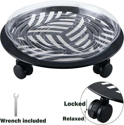 2 Packs Large Metal Plant Caddy with PU Wheels 12" Heavy-Duty Wrought Iron Rolling Plant Stands Indoor Outdoor Wheeled Plant Dolly Planter Mover Rollers Plant, Leaf Style
