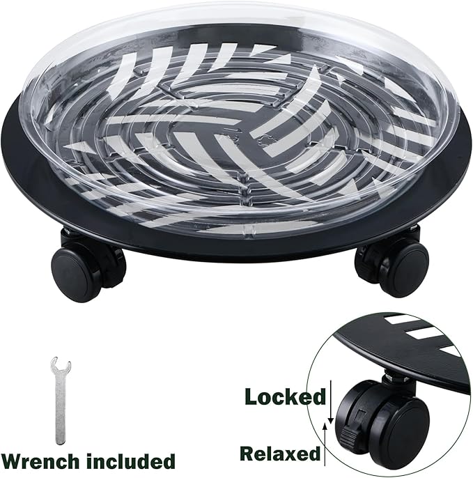 2 Packs Large Metal Plant Caddy with PU Wheels 13" Heavy-Duty Wrought Iron Rolling Plant Stands Indoor Outdoor Wheeled Plant Dolly Planter Mover Rollers Plant, Leaf Style