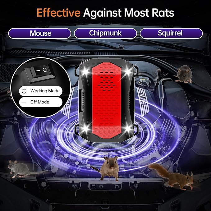 Rodent Repellent for Car Engines, buzzkick 3 in 1 Ultrasonic Pest Repeller for Outside Rat Deterrent Outdoor Indoor Electronic Mouse Repellent Devices Keeping Rodents Out of Car House(2 Pack)
