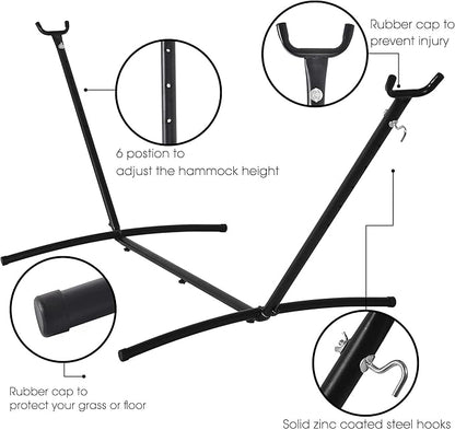 Hammock with Stand for Outside, Heavy Duty Space Saving Steel Stand with 450 lb Capacity,Double Hammock with Portable Carrying Bag, Hamacas para Adultos for Outdoors, Patio, Garden, Yard
