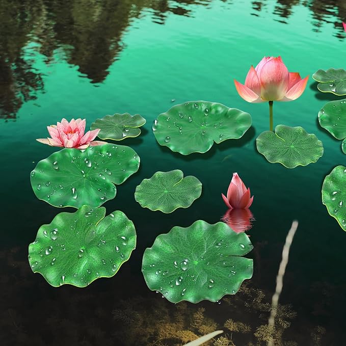 10Pcs Floating Lily Pads for Ponds - 5 Sizes Artificial Lotus Leaves, Realistic EVA Foam Decorative Pads for Pool, Fountain, Garden, Aquarium Decor