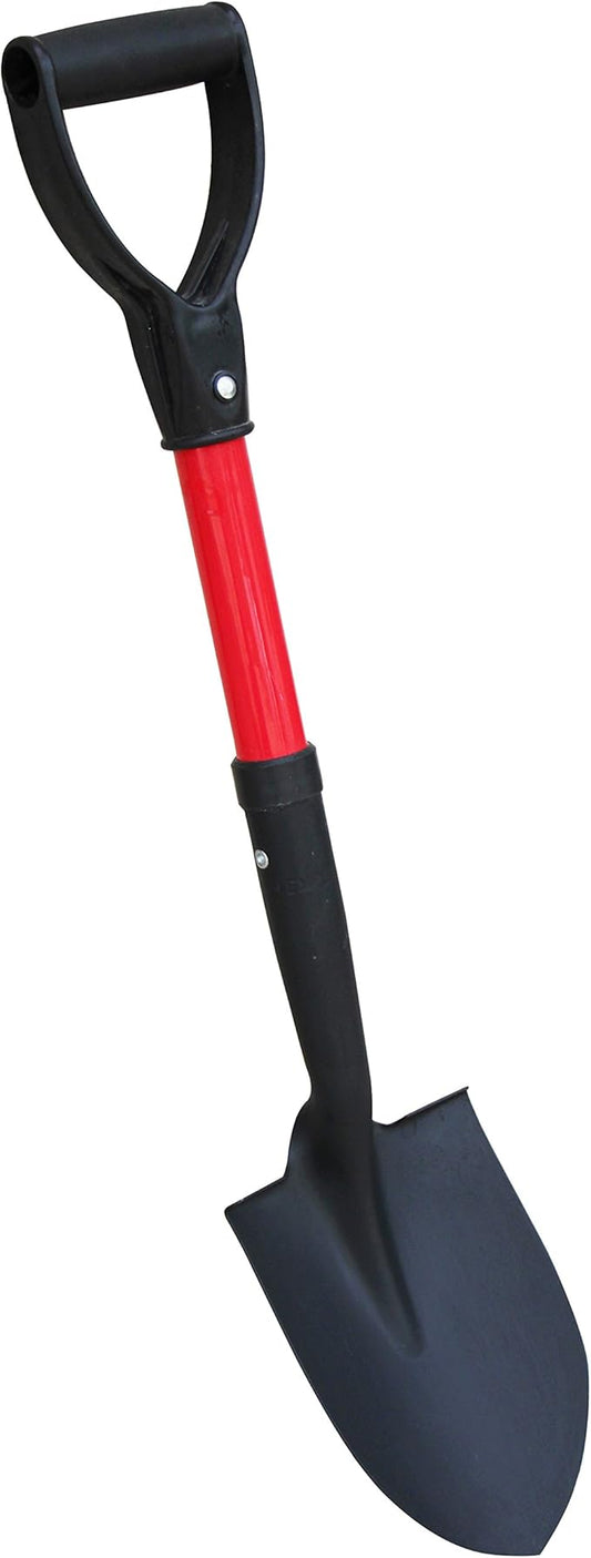 TABOR TOOLS Shovel with Round Point Blade and Comfortable D Grip 20 Inch Fiberglass Handle, Mini Trunk Digging Spade. J211A. (D Handle, Short Shovel)
