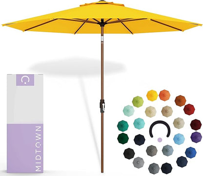 Midtown Umbrellas Sunbrella Umbrella Outdoor Patio Umbrella 2-8 Feet in Sunbrella Yellow Acrylic Fabric, Auto-Tilt Aluminum Frame For Backyard Umbrella, Deck Umbrella & Porch Umbrella - Wooden Pole