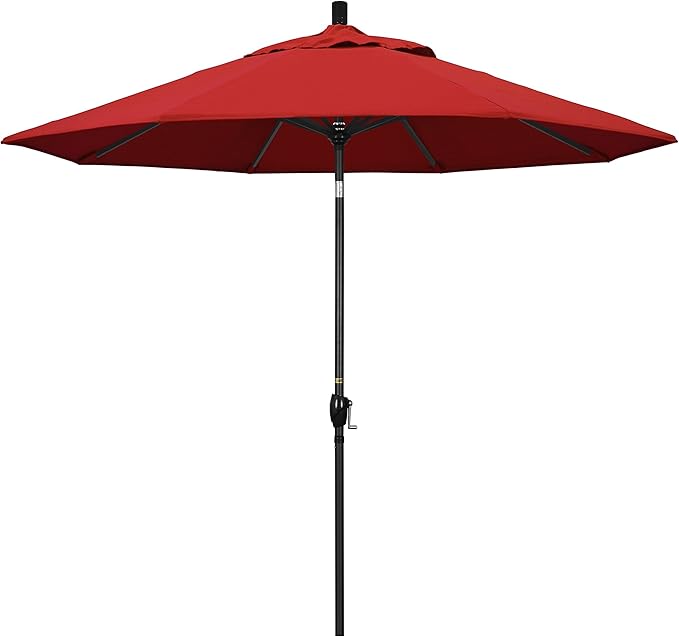 California Umbrella GSPT908302-5403 9' Round Aluminum Market, Crank Lift, Push Button Tilt, Black Pole, Sunbrella Jockey Red Patio Umbrella, 9-Feet