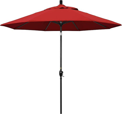 California Umbrella GSPT908302-5403 9' Round Aluminum Market, Crank Lift, Push Button Tilt, Black Pole, Sunbrella Jockey Red Patio Umbrella, 9-Feet