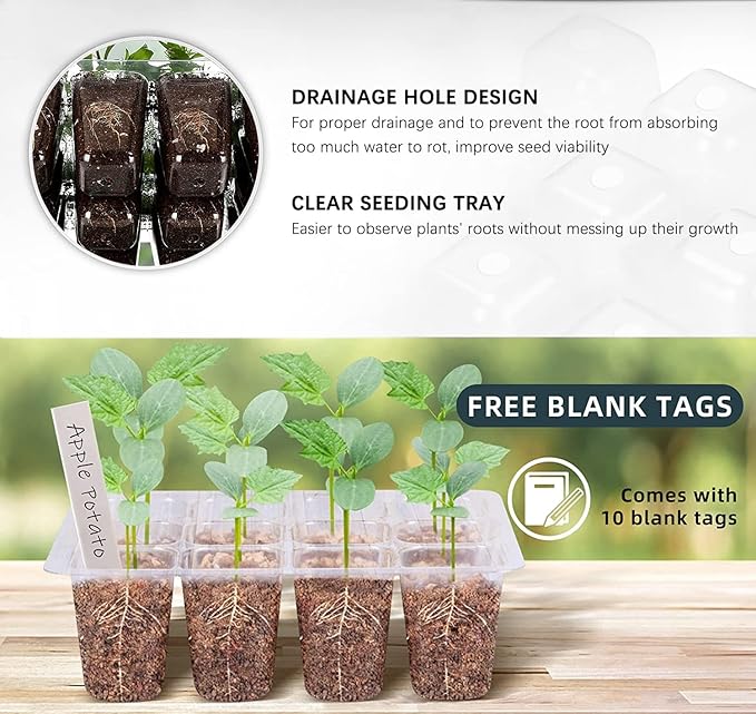 Seedling Starter Tray 6 Packs Seed Starter Tray with Grow Light, Smart Controller Seed Starting Trays Kit with Humidity Dome (72 Cells) Indoor Gardening Plant Germination Trays Green