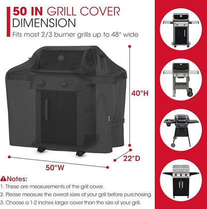 Unicook 50 Inch Grill Cover for Outdoor Grill, Heavy Duty Waterproof BBQ Cover with Side Handles and Air Vents, Weather Resistant, Fits Weber Charbroil Nexgrill Gas BBQs up to 48 Inch Wide, Black