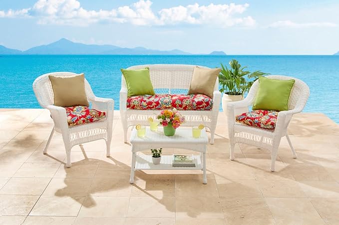 BrylaneHome Tufted Chair Cushion - 18" L x 17" W x 3" H - Patio & Outdoor - Patio & Outdoor - Water, Stain & Fade Resistant - Geranium