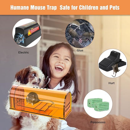 4 Pack Humane Mouse Traps No Kill, Live Mouse Traps Indoor, Reusable Small Mice Trap Catcher for House & Outdoors