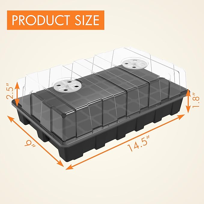 Gardzen 5-Set Seed Starter Tray Kits, Durable Plant Germination Trays with Humidity Vented Domes and Bases, Ideal for Seed Starting, Indoor Gardening, and Greenhouse (Total 200 Cells)