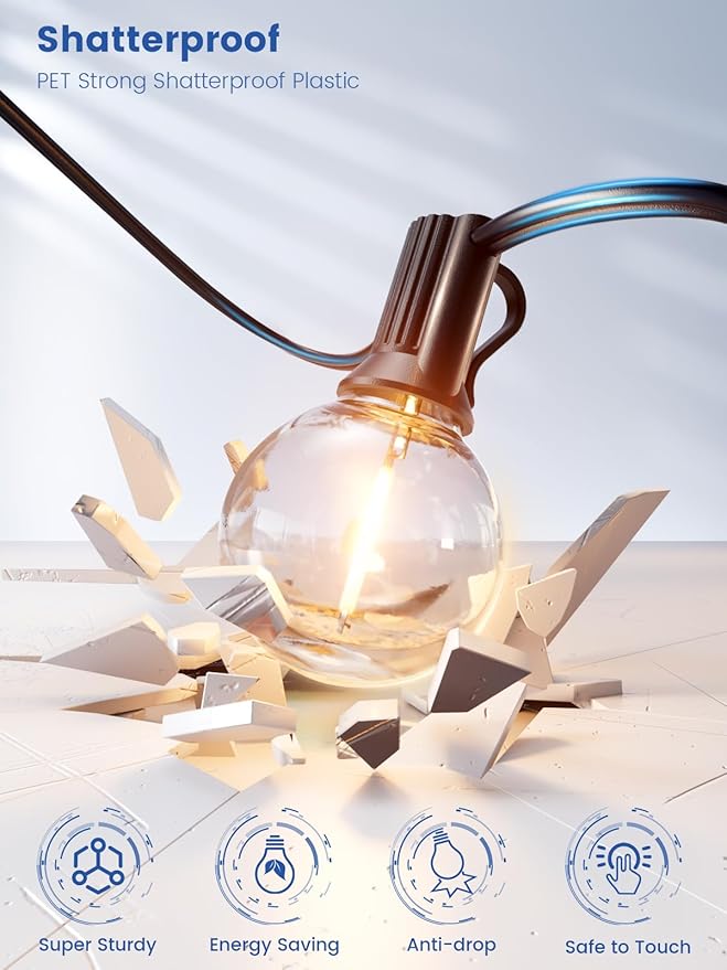String Lights for Outdoor 25 ft, G40 Patio Lights with 13 pcs Bulbs, Shatterproof Waterproof Outdoor Lights Hanging Connectable Globe Outdoor Lights for Bistro, Cafe, Backyard, Balcony, Party, Black
