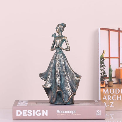 QIANLING 7'' Fairy Statue - Leaf Angel Girls with Bird Sculptures Resin Home Decor, Decorations Figurines Gift for Inside or Outside, Office, Living, Cabinets, Book Shelf or Outdoor Garden Yard