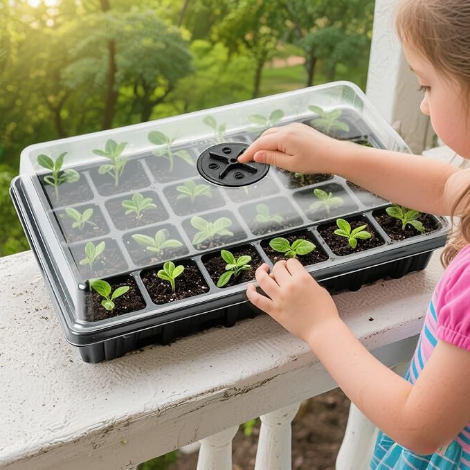 Seed Starter Tray with Dome-5 Sets 24XL Cell Seedling Trays(Total 120 Cells), Plant Germination Tray with Humidity Vented Lid and Base, Mini Propagator Plant Greenhouse for Seed Growing