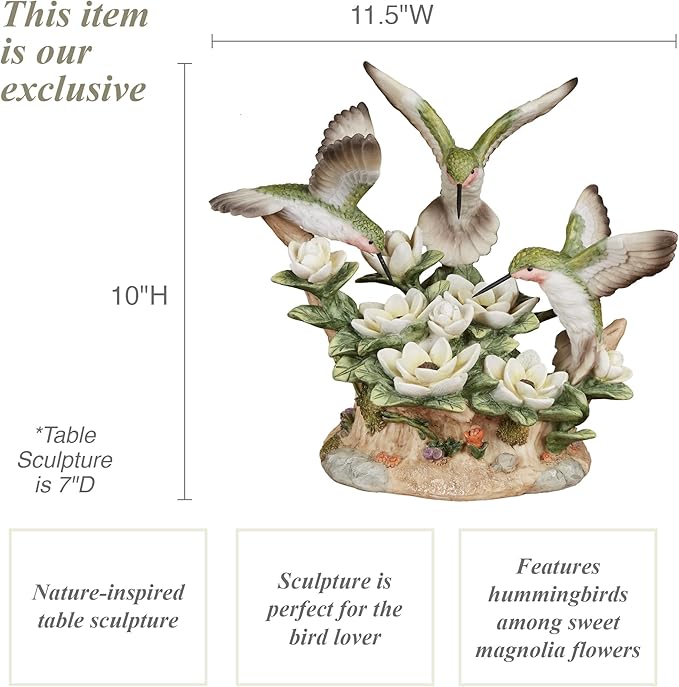 Touch of Class Dancing Hummingbirds and Magnolias Birds Table Sculpture Ivory and Green | Floral Flower Designs