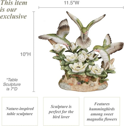 Touch of Class Dancing Hummingbirds and Magnolias Birds Table Sculpture Ivory and Green | Floral Flower Designs