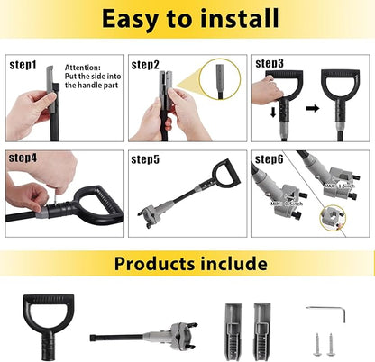 Universal Shovel Handle, Strain-Reducing Elasticity Snow Shovel Handle Ergonomic Back Saver Attachment for Snow Shovels, Rakes, Weed Eater,String Trimmer, Gardening Tools