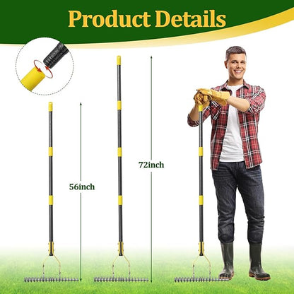 19-Tine Cold-Pressed Steel Dethatcher Rake - 72 inch Adjustable Handle, Ergonomic Grip, Rust-Resistant - Perfect for Gardens, Lawns, Fields, & More - Senior-Friendly Design