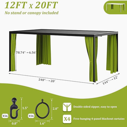 Gazebo Universal Replacement Privacy Curtain,12'×20' Gazebo Outdoor Waterproof Curtains, 4-Panels Sidewall Curtains with Double Zipper for Patio Canopy, Garden and Backyard (Curtain Only)