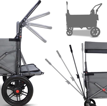 TMZ Collapsible Foldable Wagon Cart with Quick-Release Wheels and 2 Seats, Heavy Duty Wagon 265LBS Load Capacity for Camping Garden Shopping (Grey)