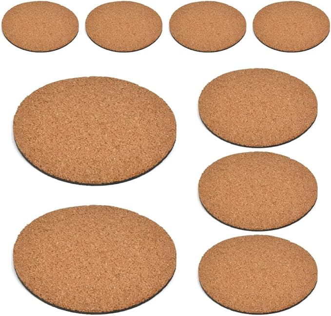 10Pcs Cork Plant Mat Round Cork Plant Coasters 4/6/8 Inch DIY Corks Pad Plants Plate Pad for Gardening, Indoor and Outdoor Pots, DIY Craft Project