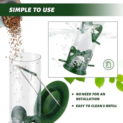 2 Packs Green Bird Feeder Tube Hanging Feeders, 6 Port Wild Bird Feeders Premium Hard Plastic with Steel Hanger Weatherproof and Water Resistant Great for Attracting Birds 18.2 Inches Large