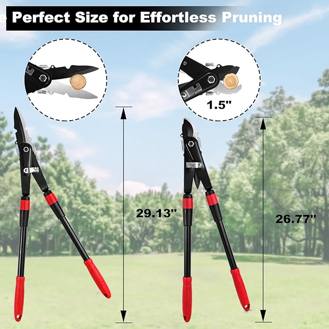 29" Steel Blade Garden Bypass Lopper and Tree Trimmer, Loppers for Tree Trimming Heavy Duty, 2 in 1 Double Cutter Head Design, Tree Branch Cutter up to 1.5" Diameter