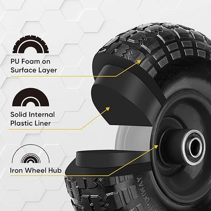TICONN 4.00-6 Tire and Wheel Flat Free, 4 Pack 13" Solid Tires with 5/8" Axle Bore Hole and Double Sealed Bearings, Perfect for Wheelbarrow, Garden Cart, Wagon, Dolly (Black, 4PK)