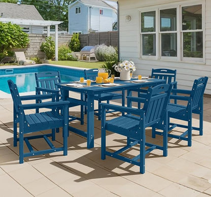Ciokea HDPE Outdoor Dining Set 7-Piece Patio Table and Chairs with Umbrella Hole, All-Weather Patio Dining Set for 6, Durable Patio Furniture Set for Backyard, Garden, Lawn & Poolside, Navy Blue