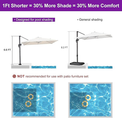 PURPLE LEAF 8' X 8' Patio Umbrella with In-ground Base for Pool 7' High Offset Outdoor Cantilever Umbrella Swimming Pool Umbrella with 360°Rotation for Poolside Beige