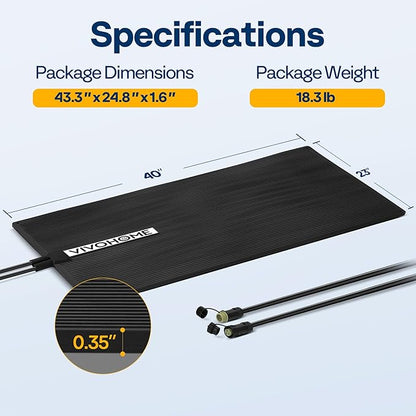 VIVOHOME 23" x 40" Snow Melting Mat with Grounding Wires, 0.35" Thickened SBR Rubber Heated Outdoor Mats, Heated Walkway Mats 1 Pack (Power Cord Not Included)