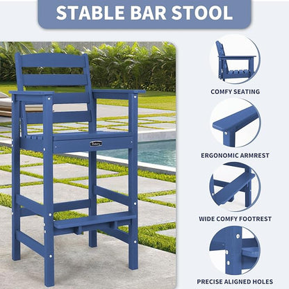 FUNBERRY Bar Height Outdoor Chair, Tall Adirondack Chair, All Weather HDPE Outdoor Bar Chairs for Bistro Patio Balcony