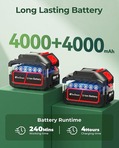 20'' Hedge Trimmer Cordless with 2pcs 4000mAh Battery, Electric Handheld Bush Clipper with Rechargeable Batteries, 3000RPM 180° Rotatable Head, 2/3'' Blade Gap