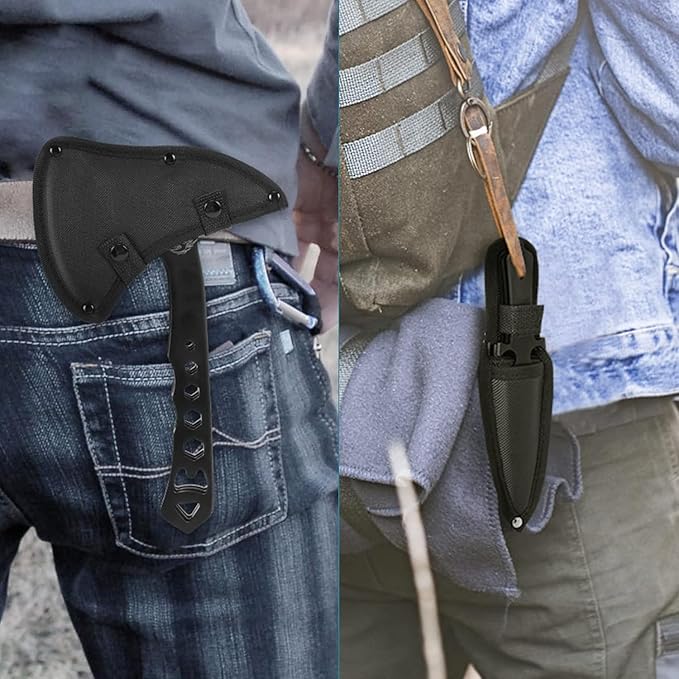 Throwing Axe and Tomahawk 3 Pack Protective Nylon Sheath with Built-in Corkscrew,10.4" Full Tang Stainless Steel Throwing Tomahawk