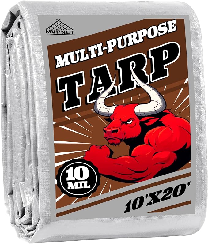 Tarp 10x20 ft Heavy Duty 10mil Silver/Brown 100% Waterproof High Durability Multipurpose Outdoor Tarpaulin,Uv Resistant,for Courtyards,Camping, Canopy, Trailer, Boats, Camping, Etc -by MVPNET