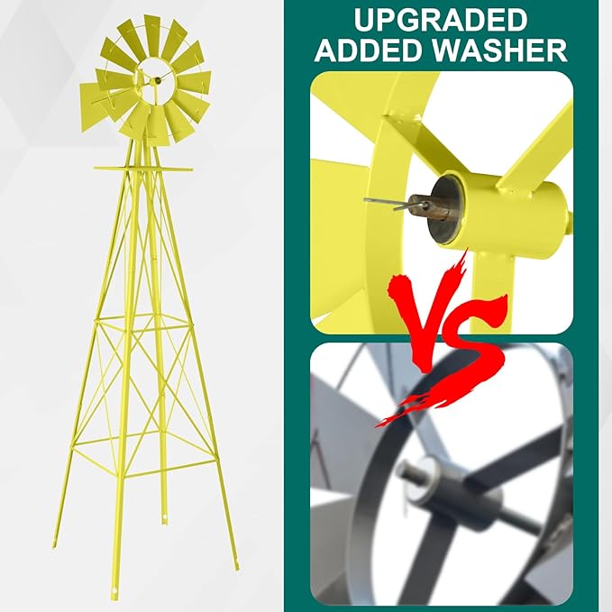 Garden Windmill for Yard Decor, 8 ft Tall Metal Windmill with Spinning Blades, Weather-Resistant Outdoor Windmill for Lawn, Farmhouse, Rustic & Farm Decor,Yellow