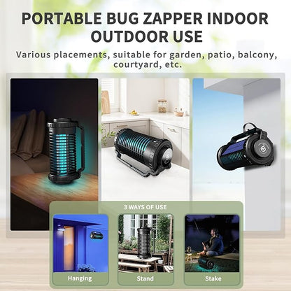 Solar Bug Zapper Indoor Outdoor, 4200V Portable Electric Mosquito Zappers Waterproof, Rechargeable Cordless Insect Fly Zapper with 4000mAh Battery, LED Light for Home, Patio, Backyard, Camping