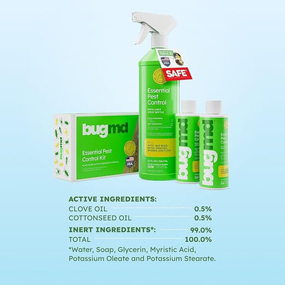 BugMD Ant Killer & Bug Spray - Roach and Cockroach Killer Indoor, Spider Spray for Home, Fly and Insect Defense, Natural, Safe with Essential Oils, Plant-Powered, Pest Control - Starter Kit