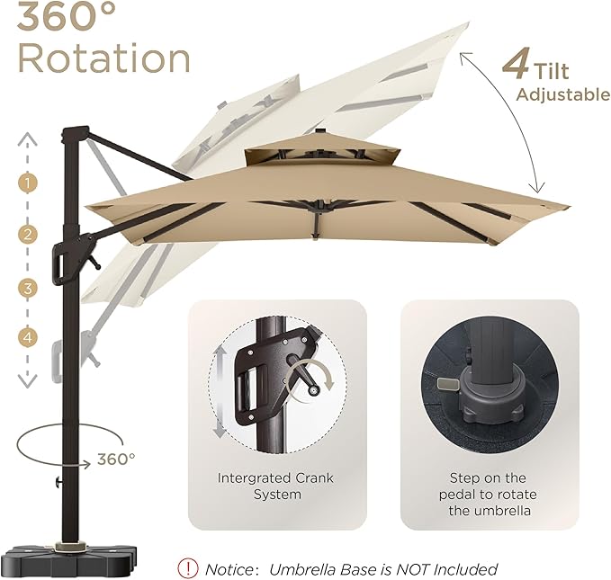 10' X 13' Patio Umbrella with Base Included Outdoor Large Rectangle Offset Cantilever Umbrellas Double Top Heavy Duty Windproof with 360-degree Rotation for Pool Garden Deck