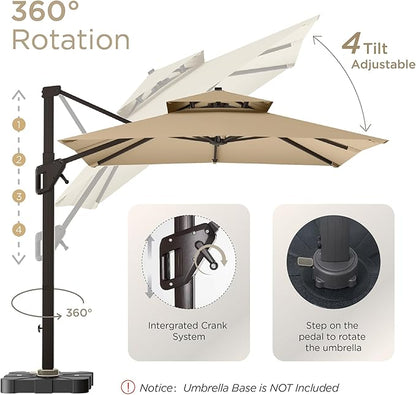 10' X 13' Patio Umbrella with Base Included Outdoor Large Rectangle Offset Cantilever Umbrellas Double Top Heavy Duty Windproof with 360-degree Rotation for Pool Garden Deck