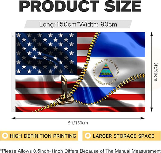 Vintage American America Usa Nicaraguan Nicaragua Flags For Outside Yard 3x5 Ft Double Sided Printed 100d Polyester Lightweight Garden Welcome Outdoor Banner Brass Grommets