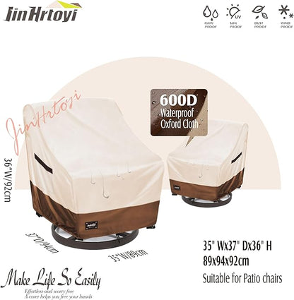 Outdoor Chair Covers 2 Pack, (35W x37D x38H inches)100% Waterproof Heavy Duty Patio Furniture Covers ,Outdoor Furniture Covers Waterproof for Patio Chair Covers,Beige&brown
