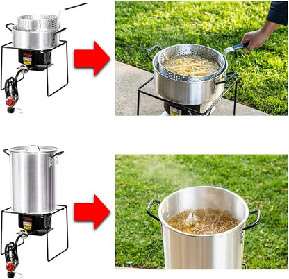 Barton Propane 30 Qt. Turkey Deep Fryer & 10 Qt. Fish Fryer Boiler Steamer Set, 37,000 BTU Burner, Ideal for Outdoor Cooking, Complete Set