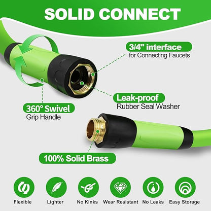 YOTOO Heavy Duty Hybrid Short Garden Hose, Lead in Water Hose 5/8-Inch by 10-Feet 150 PSI, Kink Resistant, All-Weather Flexible with Swivel Grip Handle and 3/4" GHT Solid Brass Fittings, Green+Blue