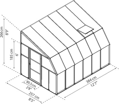 Palram Canopia Rion Sun Room 8 Ft. x 12 Ft. Solarium, Lean-To Greenhouse DIY Kit, Attach to House, Large Twin Wall Polycarbonate, 100% UV Protection For Porch, Patio Outdoors with Window Vent (White)