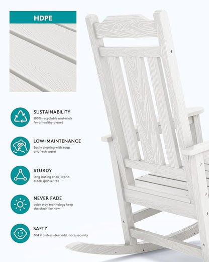 SERWALL Oversized Rocking Chair Set of 2 Outdoor, HDPE Outdoor Rocking Chair Set of 2, White