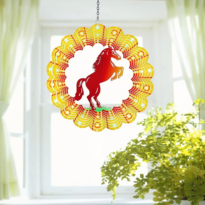 Horse Wind Spinners Horse Gifts for Women/Girls/Men 12 inch 3D Stainless Steel Hanging Wind Spinner Metal Wind Catchers Kinetic Sculpture for Indoor/Outdoor Decor, Yard Art, Garden Decorations