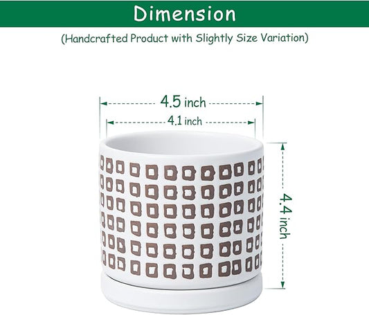 D'vine Dev Set of 2 Ceramic Planter Pots with Drainage Hole and Saucer, 4.5 Inch Plant Pots for Plants Indoor Houseplants, White, 99-Z-A-1-V