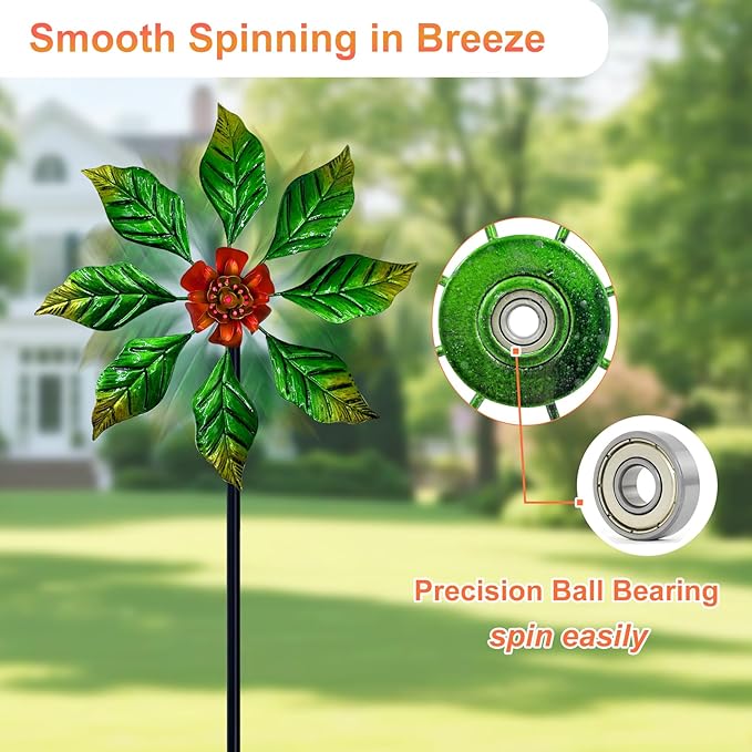 Glow-in-Dark Metal Wind Spinner for Yard and Garden, Outdoor Luminous Wind Spinners Yard Art Garden Decor (13.4" W x 47" H) Orange