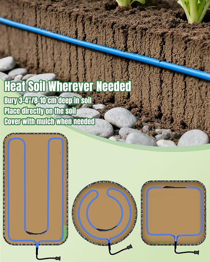 Pawfly 26 ft Soil Heating Cable with Built-in Thermostat & Plug, Electric Soil Warming Cable Heat Cable for Cold Frames Greenhouses Vegetable Garden Containers, Heating Cable for Plants Seed Growth